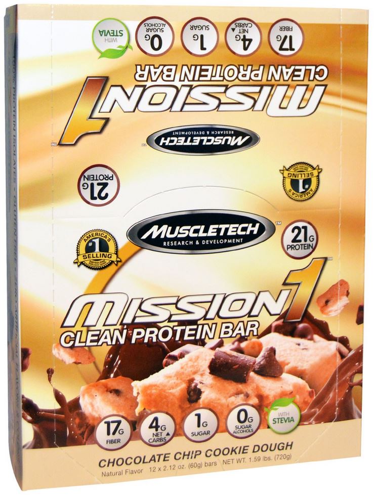 muscletech mission1 protein bars chocolate chip cookie dough