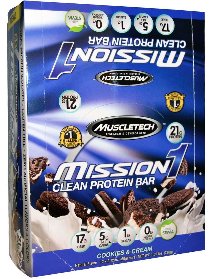 muscletech mission1 protein bars cookies and cream