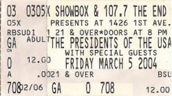 Poster / Ticket - PUSA / The Presidents Of The USA