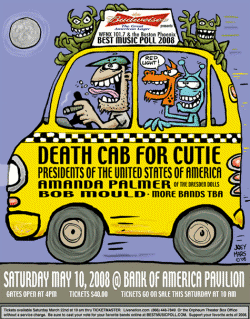Tour poster - 2008 - Presidents Of The USA / PUSA with Death Cab For Cutie, Bob Mould, Amanda Palmer, The Dresden Dolls 