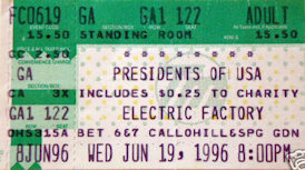 Poster - Ticket - Presidents Of The USA (PUSA) - 1996