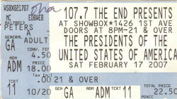 Ticket 2007 - Presidents Of The USA / PUSA at Showbox, Seattle